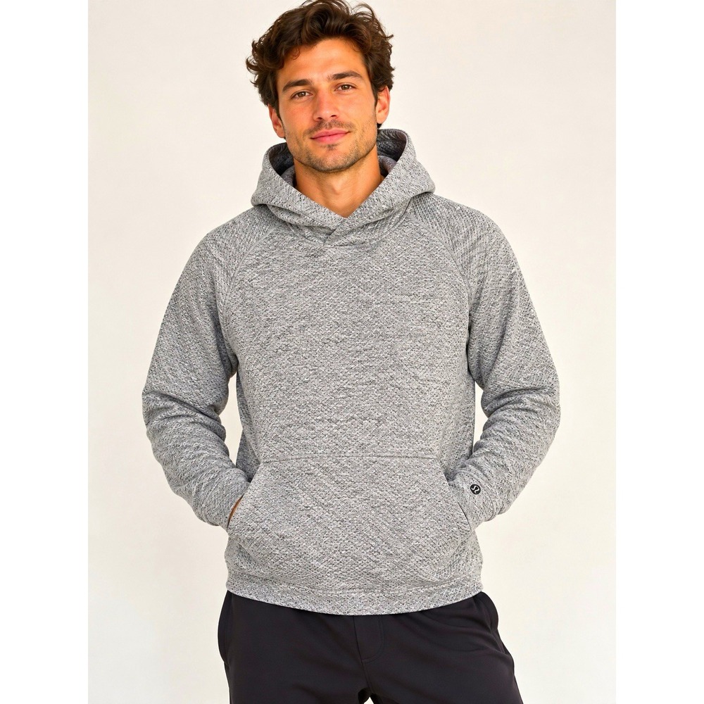 Lululemon Men’s L Textured Fleece Pullover Hoodie Gray Black Speckled - Picture 1 of 16